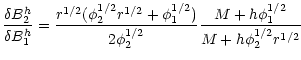 $\displaystyle \frac{\delta B^{h}_{2}}{\delta B^{h}_{1}}=\frac{r^{1/2}(\phi ^{1/...
.../2}_{1})}{2\phi ^{1/2}_{2}}\frac{M+h\phi ^{1/2}_{1}}{M+h\phi ^{1/2}_{2}r^{1/2}}$