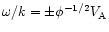 $ \omega /k=\pm \phi ^{-1/2}V_{\rm A}$