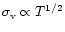$\sigma_{\rm v}\propto
T^{1/2}$