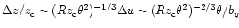 $\Delta z/z_{\rm c}\sim (Rz_{\rm c}\theta^2)^{-1/3}\Delta u
\sim (Rz_{\rm c}\theta^2)^{-2/3}\theta/b_y$