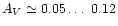 $A_V\simeq0.05\ldots~0.12$