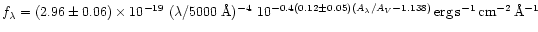 $f_\lambda=(2.96\pm0.06)\times10^{-19}\ (\lambda/5000\;{\rm\AA})^{-4}\
10^{-0.4...
...\lambda/A_V-1.138)}
\,{\rm erg} \,{\rm s^{-1}} \,{\rm cm^{-2}} \,{\rm\AA^{-1}}$