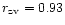 $r_{\rm zv} = 0.93$