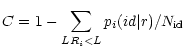 $\displaystyle C = 1 - \sum\limits_{LR_i < L} p_i(id\vert r) / N_{\rm id}$