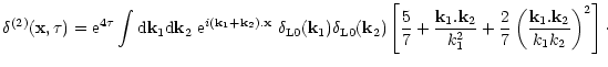 $\displaystyle { \delta^{(2)}({\bf x},\tau) = {\rm e}^{4 \tau} \int {\rm d}{\bf ...
... \frac{2}{7} \left( \frac{{\bf k}_1.{\bf k}_2}{k_1 k_2} \right)^2 \right] \cdot$