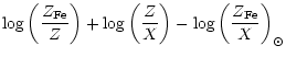 $\displaystyle \log\left(\frac{Z_{\rm Fe}}Z\right)+\log\left(\frac ZX\right)-
\log\left(\frac{Z_{\rm Fe}}X\right)_\odot$