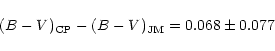\begin{displaymath}(B-V)_{\rm CP} - (B-V)_{\rm JM} = 0.068\pm0.077
\end{displaymath}