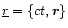 $\underline{r}=\{ct,{\vec r}\}$