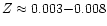$Z \approx 0.003{-}0.008$