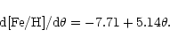 \begin{displaymath}{\rm d}{\rm [Fe/H]}/{\rm d}\theta = -7.71 + 5.14\theta.
\end{displaymath}