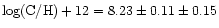 $\log ({\rm C/H})+12=8.23\pm0.11\pm0.15$