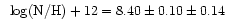$\;\;\log ({\rm N/H})+12=8.40\pm0.10\pm0.14$