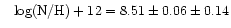 $\;\;\;\log ({\rm N/H})+12=8.51\pm0.06\pm0.14$