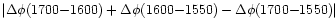 $\vert\Delta \phi (1700{-}1600) + \Delta \phi (1600{-}1550) - \Delta \phi (1700{-}1550)\vert$