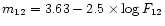 $m_{12} = 3.63 - 2.5\times \log F_{12}$