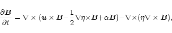\begin{displaymath}%
\frac{\partial \vec{B}}{\partial
t}=\nabla\times(\vec{u}\ti...
...}{+}\alpha\vec{B}){-}
\nabla{\times}(\eta\nabla\times\vec{B}),
\end{displaymath}