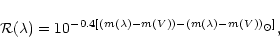 \begin{displaymath}
%
{\cal R}(\lambda) = 10^{-0.4[ (m(\lambda)-m(V)) - (m(\lambda)-m(V))_\odot]},
\end{displaymath}