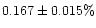 $0.167 \pm 0.015\%$