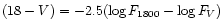 $(18-V)=-2.5(\log F_{1800}-\log F_{V})$