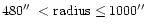 $480\hbox{$^{\prime\prime}$ }< \rm radius \leq 1000\hbox{$^{\prime\prime}$ }$