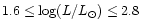$1.6 \leq \log(L/L_{\odot})\leq 2.8$