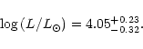 \begin{displaymath}\log\left(L/L_{\odot}\right) = 4.05^{+0.23}_{-0.32}.\end{displaymath}