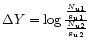 $\Delta Y =
\log\frac{{\frac{{N_{\rm u1}} }{{g_{\rm u1}} }}}{{\frac{{N_{\rm u2}} }{{g_{\rm u2}} }}}$