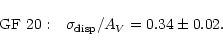 \begin{displaymath}{\rm GF~20:}~~~\sigma_{\rm disp}/A_{V}=0.34\pm0.02.
\end{displaymath}