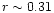$r\sim0.31$