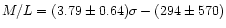 $M/L=(3.79\pm 0.64)\sigma
-(294\pm 570)$