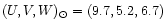 $(U,V,W)_{\odot} = (9.7,5.2,6.7)$