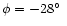 $\phi=-28 \hbox{$^\circ$ }$