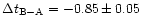 $\Delta t_{{\rm B}-{\rm A}}=-0.85 \pm 0.05$