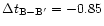 $\Delta t_{{\rm B}-{\rm B}'}=-0.85$