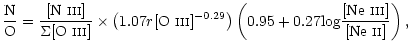 $\displaystyle {\rm N \over O} = {[\mbox{N {\sc iii}}] \over {\Sigma[\mbox{O {\s...
...(0.95+0.27 {\log}{[\mbox{Ne {\sc iii}}] \over
{[\mbox{Ne {\sc ii}}]}} \right ),$
