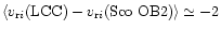 $\langle v_{{\rm r}i}({\rm LCC})-v_{{\rm r}i}({\rm Sco~OB2})\rangle\simeq -2$
