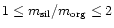 $ 1 \le m_{\rm sil}/m_{\rm org} \le 2$