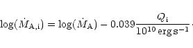 \begin{displaymath}\log(\dot{M}_{{\rm A,i}})=\log(\dot{M}_{{\rm A}})-0.039
\frac{Q_{{\rm i}}}{10^{10}\,{\rm erg\,s}^{-1}}\cdot
\end{displaymath}