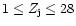 $1 \leq Z_{\rm j} \leq 28$