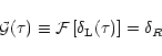 \begin{displaymath}%
{\cal G}(\tau) \equiv {\cal F}\left[\delta_{\rm L}(\tau)\right] = \delta_{R}
\end{displaymath}
