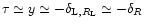 $\tau \simeq y \simeq -\delta_{{\rm L},R_{\rm L}} \simeq -\delta_{R}$