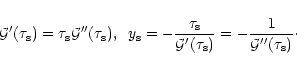 \begin{displaymath}%
{\cal G}'(\tau_{\rm s}) = \tau_{\rm s} {\cal G}''(\tau_{\rm...
...G}'(\tau_{\rm s})} = - \frac{1}{{\cal G}''(\tau_{\rm s})}\cdot
\end{displaymath}