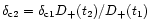 $\delta_{\rm c2}=\delta_{\rm c1} D_+(t_2)/D_+(t_1)$