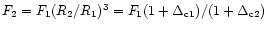 $F_2=F_1 (R_2/R_1)^3 = F_1 (1+\Delta_{\rm c1})/(1+\Delta_{\rm c2})$