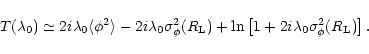 \begin{displaymath}%
T(\lambda_0) \simeq 2 i \lambda_0 \langle\phi^2 \rangle- 2 ...
...n \left[ 1 + 2 i \lambda_0 \sigma_{\phi}^2(R_{\rm L}) \right].
\end{displaymath}