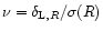 $\nu = \delta_{{\rm L},R}/\sigma(R)$