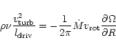 \begin{displaymath}%
\rho \nu \frac{v_{\rm turb}^{2}}{l_{\rm driv}}=-\frac{1}{2\pi}\dot{M}
v_{\rm rot} \frac{\partial \Omega}{\partial R}
\end{displaymath}