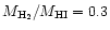 $M_{\rm H_{2}}/M_{\rm HI}=0.3$