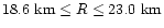 $18.6\ {\rm km}\leq R\leq 23.0\ {\rm km}$