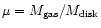 $\mu=M_{\rm gas}/M_{\rm disk}$
